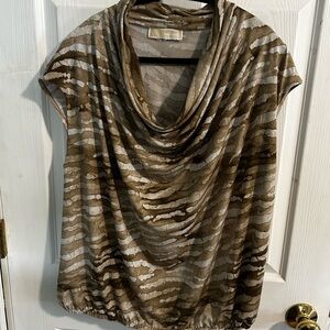Michael Kors Brown and Tan Draped Cap Sleeve Blouse